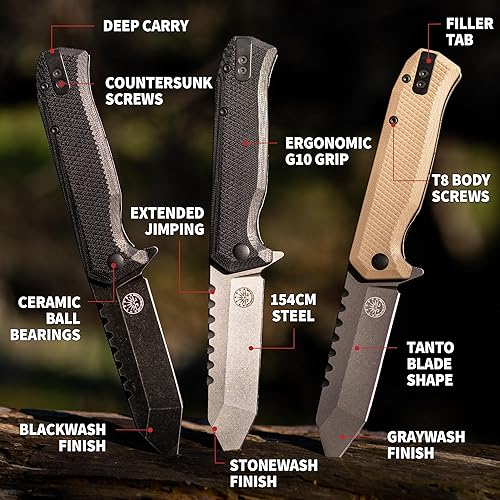 Miniatura 5 de Off-Grid Knives - Viper V2 con hoja Tanto de acero de 60.6 in, escalas Grippy G10, clip de transporte profundo izquierdo o derecho, rodamientos de