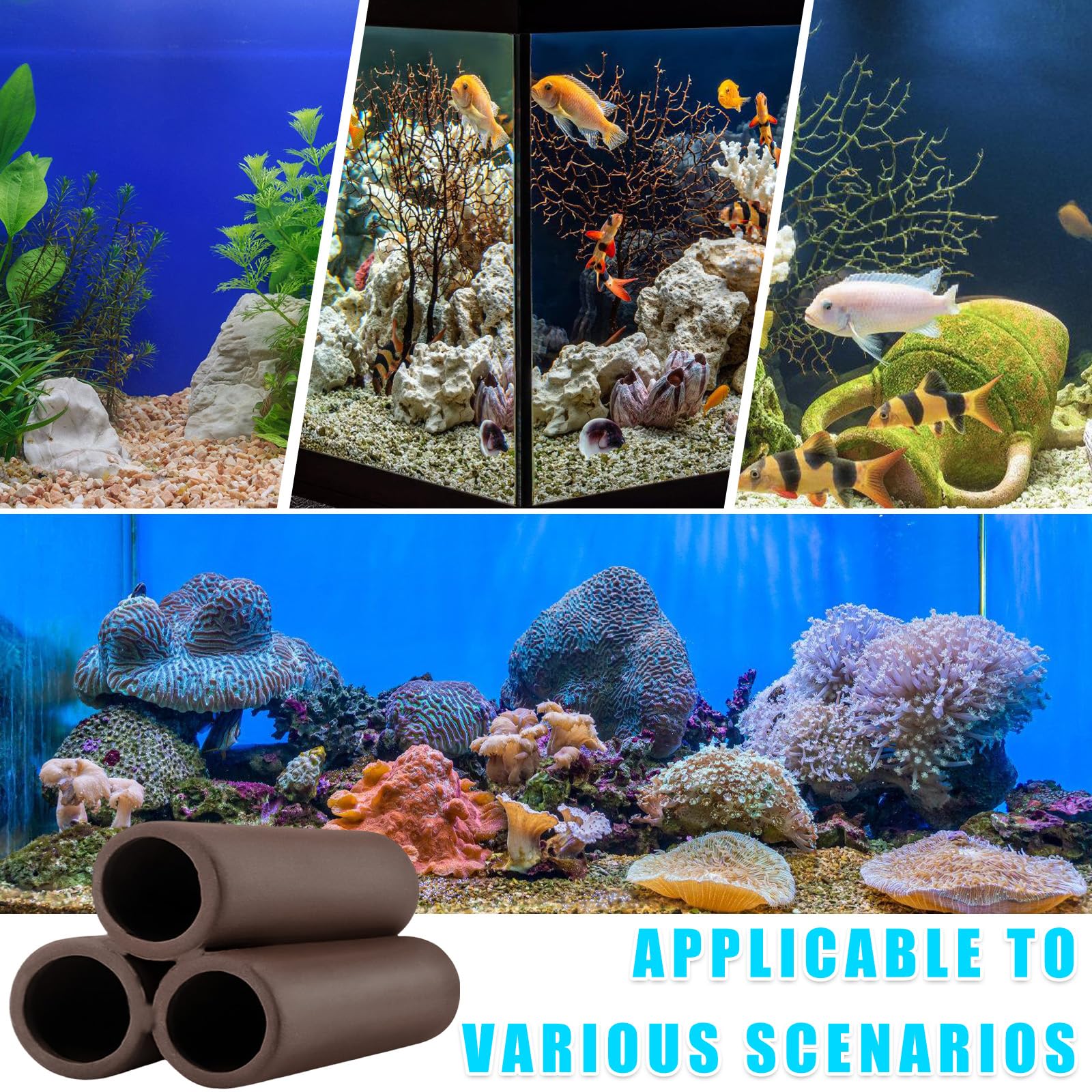 BAIFULAI Lot de 4 cachettes en céramique pour aquarium, accessoire de réservoir de poissons, décoration d'aquarium, grotte pour crevettes, poissons, crevettes, cavité en céramique pour aquarium