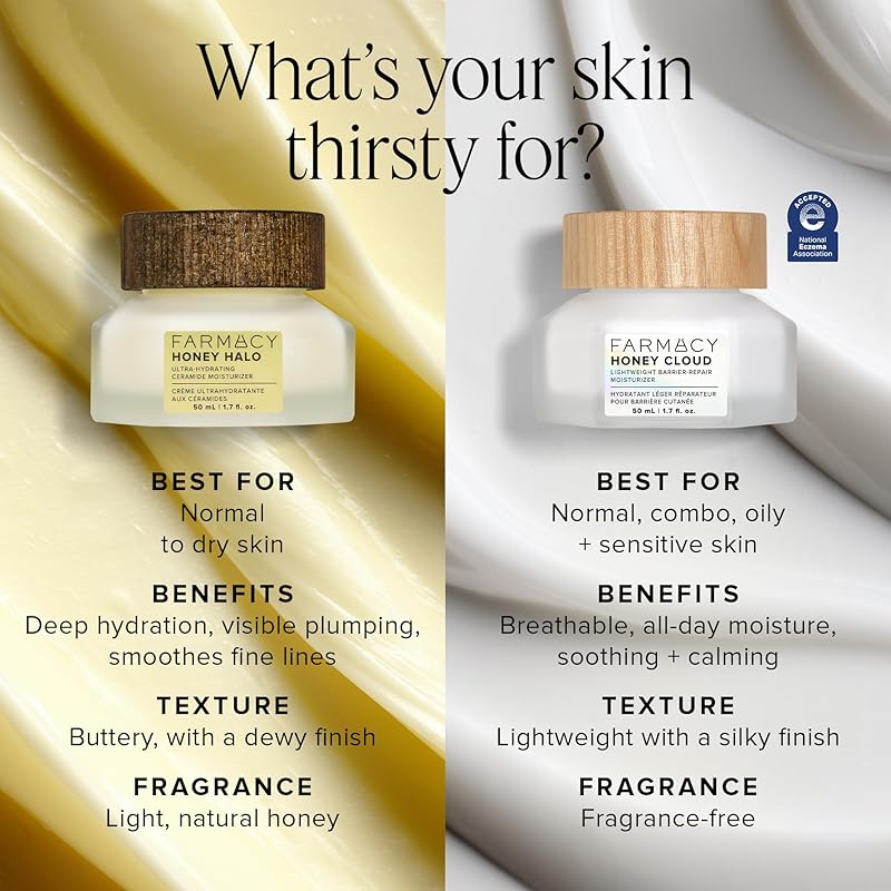 Farmacy Ceramide Face Moisturizer - Honey Halo Ultra Hydrating Facial Moisturizer with Buckwheat Honey + Ceramides - Helps Restore Barrier + Replenish Dryness - Plumping Skin Care for Dry Skin (50ml) Honey Halo 1.7 Ounce (Pack of 1)