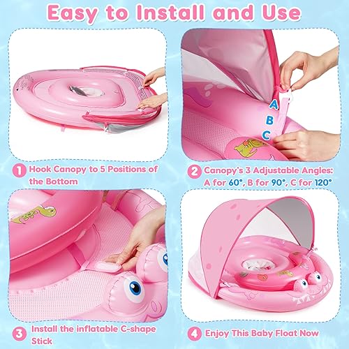 Miniatura 5 de URMYWO Baby Pool Float with Removable UPF50+ Sun Protection Canopy, Baby Floats for Pool 6-12-24 Months Infant Toddler, Durable Baby Swim Float with