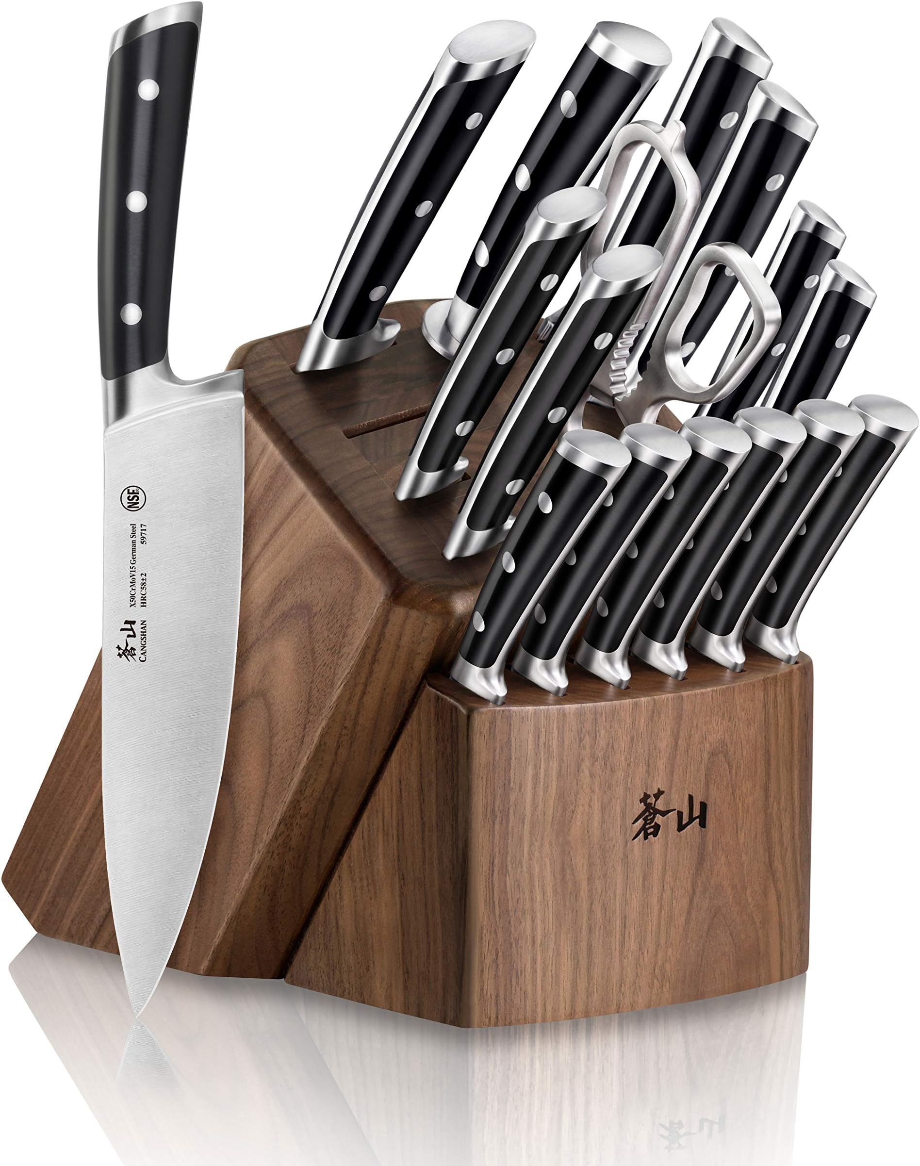Cangshan S Series 1024043 German Steel Forged 17-Piece Knife Block Set, Walnut