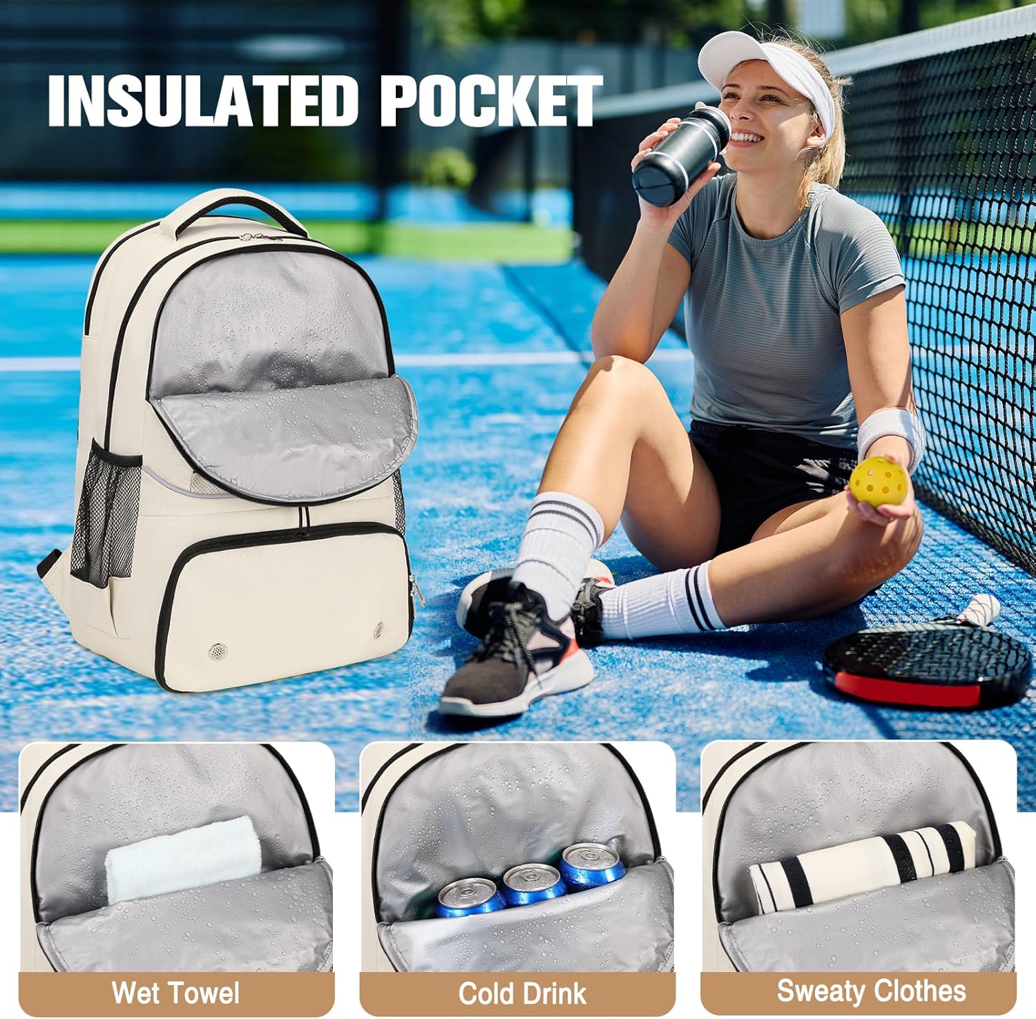 Bevalsa Pickleball Bag for Women Men Teens, Tennis Bag with Shoe Compartment, Multifunctional Sports Padel Racket Bag Badminton Backpack Fits 4 Rackets with Fence Hook - Image 5