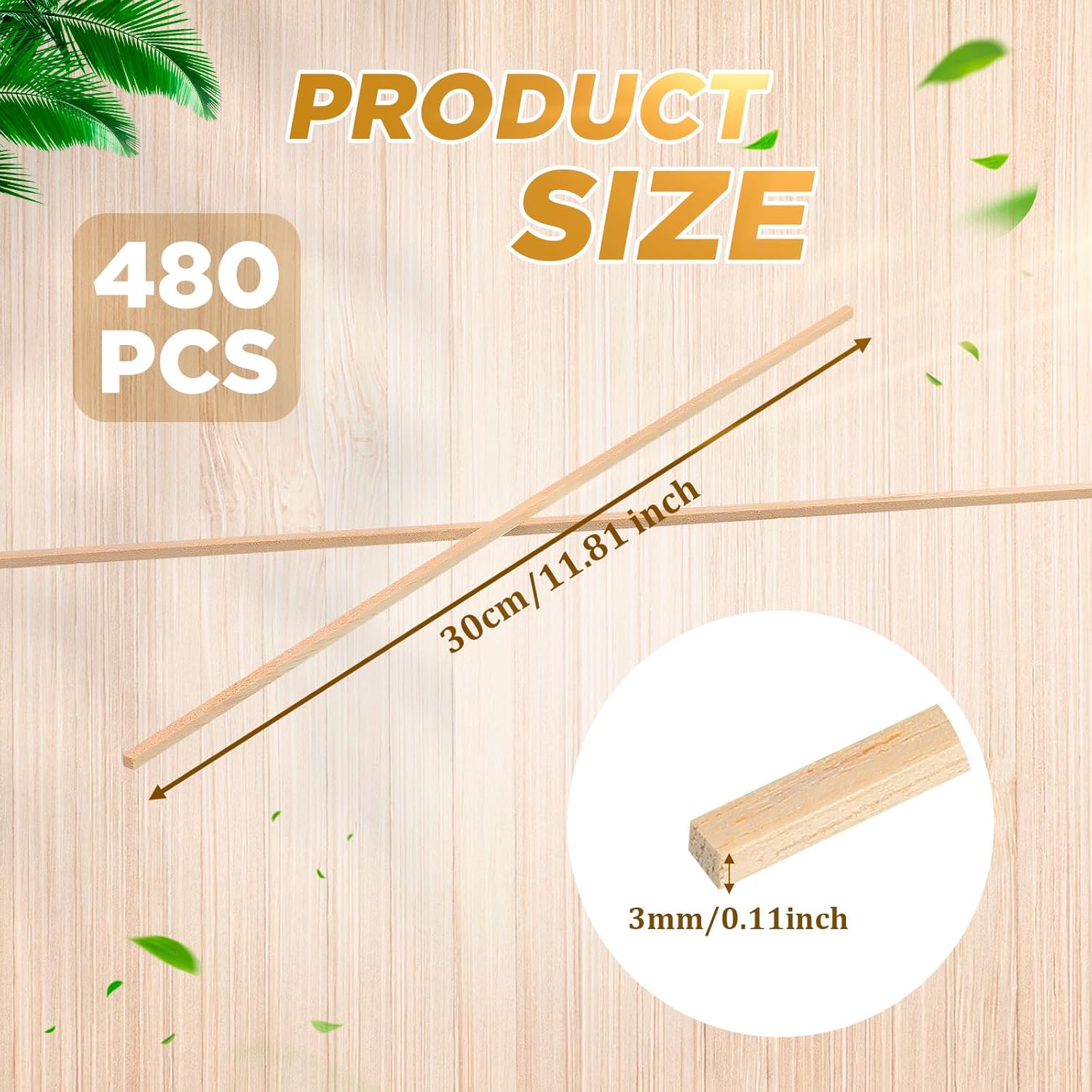 Menkxi 480 Pcs Balsa Wood Sticks 1/8 x 1/8 x 12 Inch Wood Strips Hardwood Square Wooden Craft Dowel Unfinished Balsa Wooden Sticks for Crafts DIY Projects Models Making Supplies