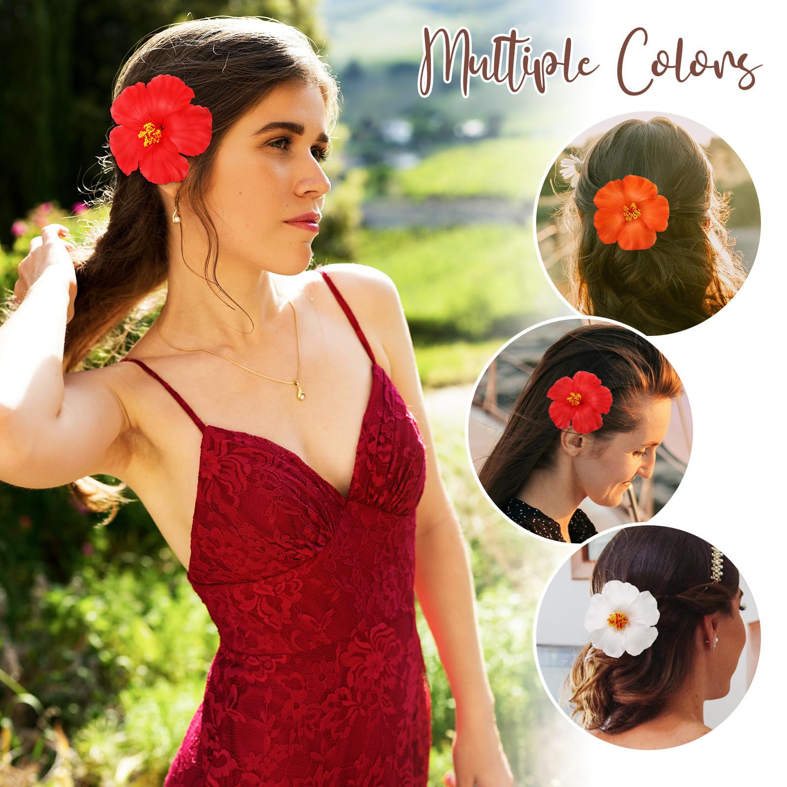 NUOBESTY Pinzas para el Cabello con Flores Set de 3 Unidades en y Accesorios con Flores para Mujeres y Niñas Decoración Veraniega para Fiestas y Vacaciones
