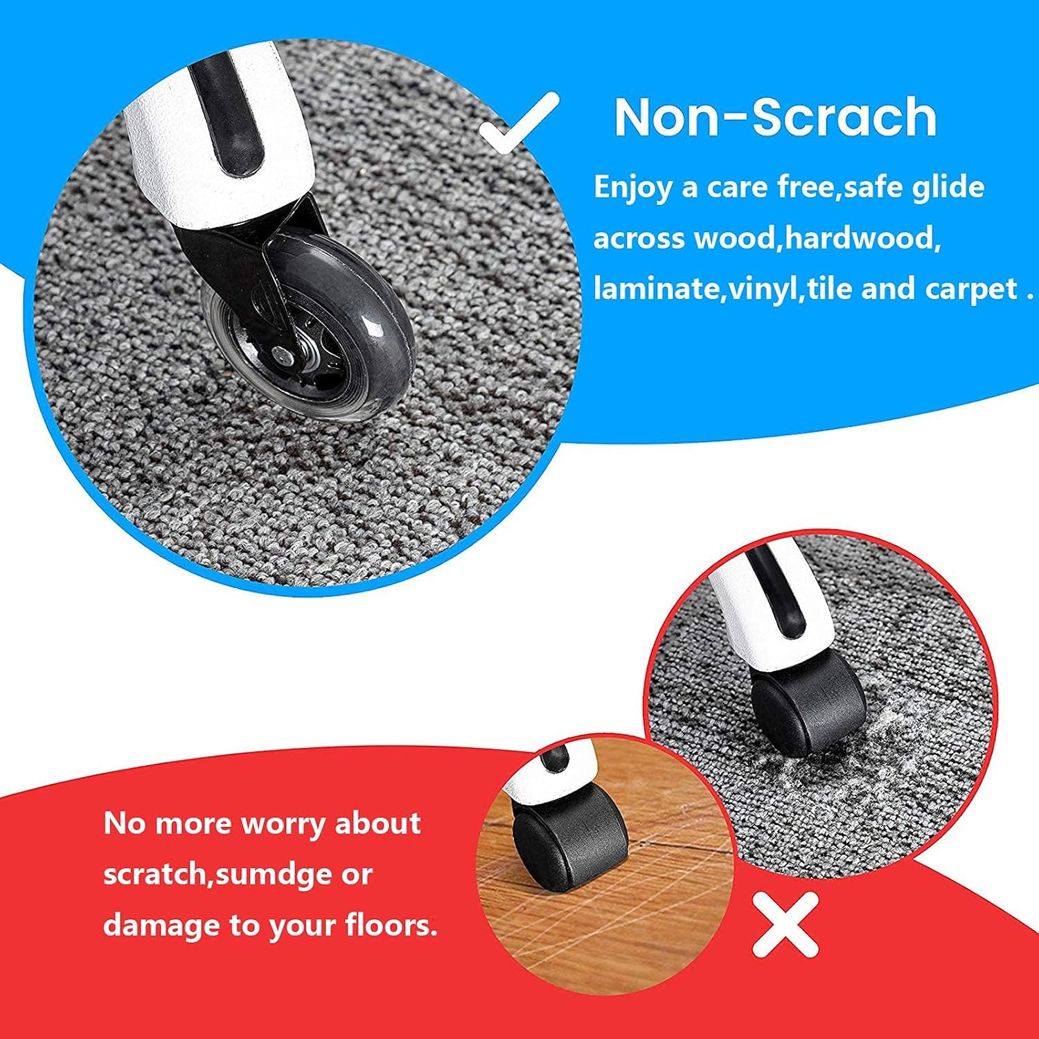 2.5'' Rolling Office Chair Caster Wheels Replacement 5 Pack 11 MM Heavy Duty Desk Chair Wheels for All Floor(Include Hardwood Floor)-Universial Fit No Chair Carpet Needed(7/16"X 7/8")
