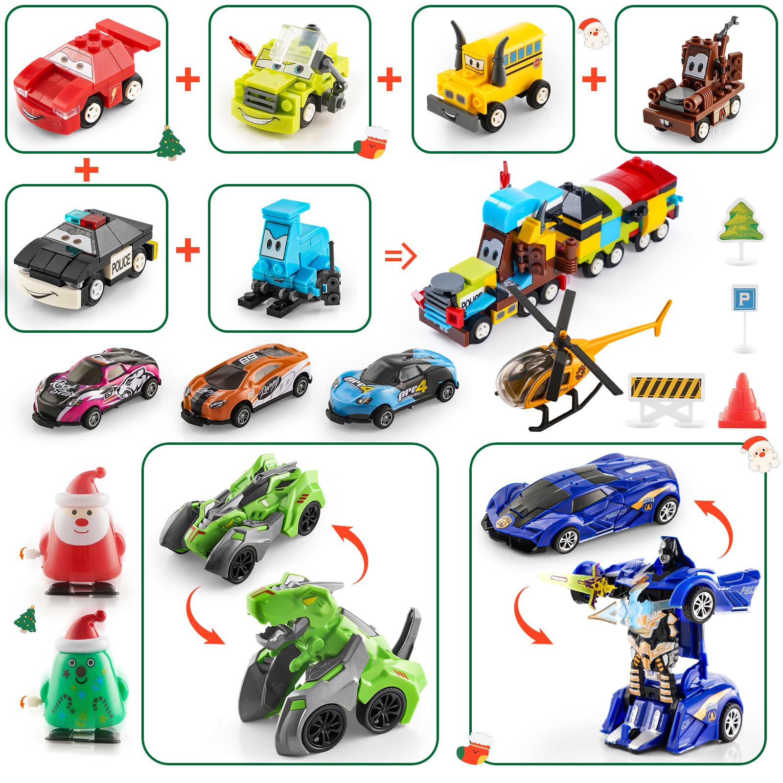 Cars Advent Calendar 2023 Boys, Large Transform Cars Robot Toys,Car Automatic Deformation, A Game Map Kids,Vehicles Christmas Stocking Stuffers Gifts Party Favors