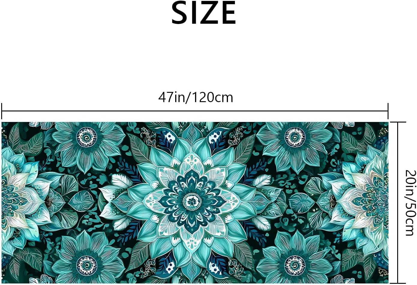 Boho Floral Laundry Room Rug Runner 47x20 Inch, Non Slip Washable Kitchen Mat, Teal Mandala Flower Absorbent Floor Runner Rug for Laundry Room, Bathroom, Entryway, Hallway Decor