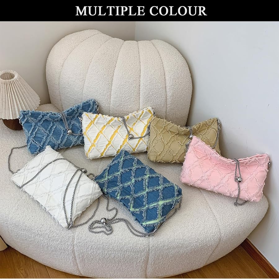 Extolove Quilted Denim Crossbody Bag For Women - Trendy Jean Purse With Chain Strap, Multiple Colors