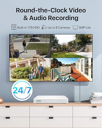 Miniatura 7 de ZOSI C303 Spotlight Sistema de cámaras de seguridad para el hogar con audio, 8CH 5MP Lite DVR, 4 cámaras de exterior de 1080p, visión nocturna a