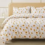 Viviland Floral Duvet Cover King Size, Sunflower Zipper Closure Duvet Cover Set, Soft Microfiber Flower Printed Bedding Set with 4 Ties