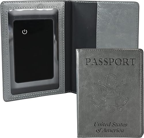 Skywin Passport Holder (Grey) with Tracker Finder Combo - Passport Case Organizer + Easily Find Your Passport Compatible With Apple iOS, Passport