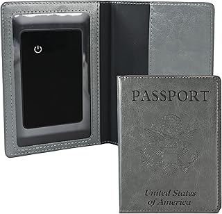 Passport Holder (Grey) with Tracker Finder Combo - Passport Case Organizer + Easily Find Your Passport Compatible With Apple iOS, Passport Holder Women or For Men
