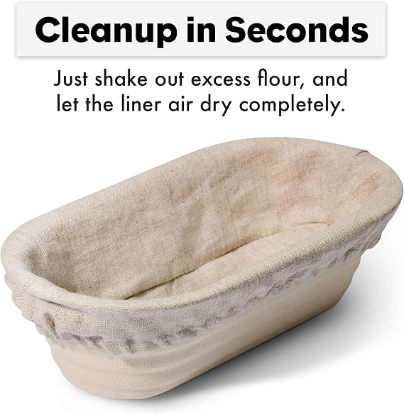 Brod & Taylor Batard Banneton & Linen Liner (Bundle) Stackable Proofing Basket for Sourdough & Artisan Bread Baking