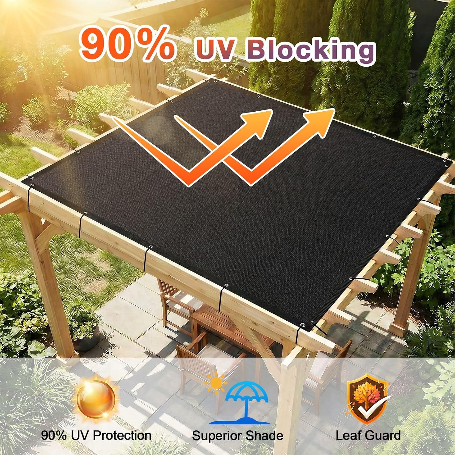 90% Sun Shade Cloth with Gromments, 0 6' X 1 0' Pergola Shade Cover Canopy, UV Protection Mesh Tarp Sun Screens for Outdoor Patio Garden Gazbos Porch Courtyard, Black