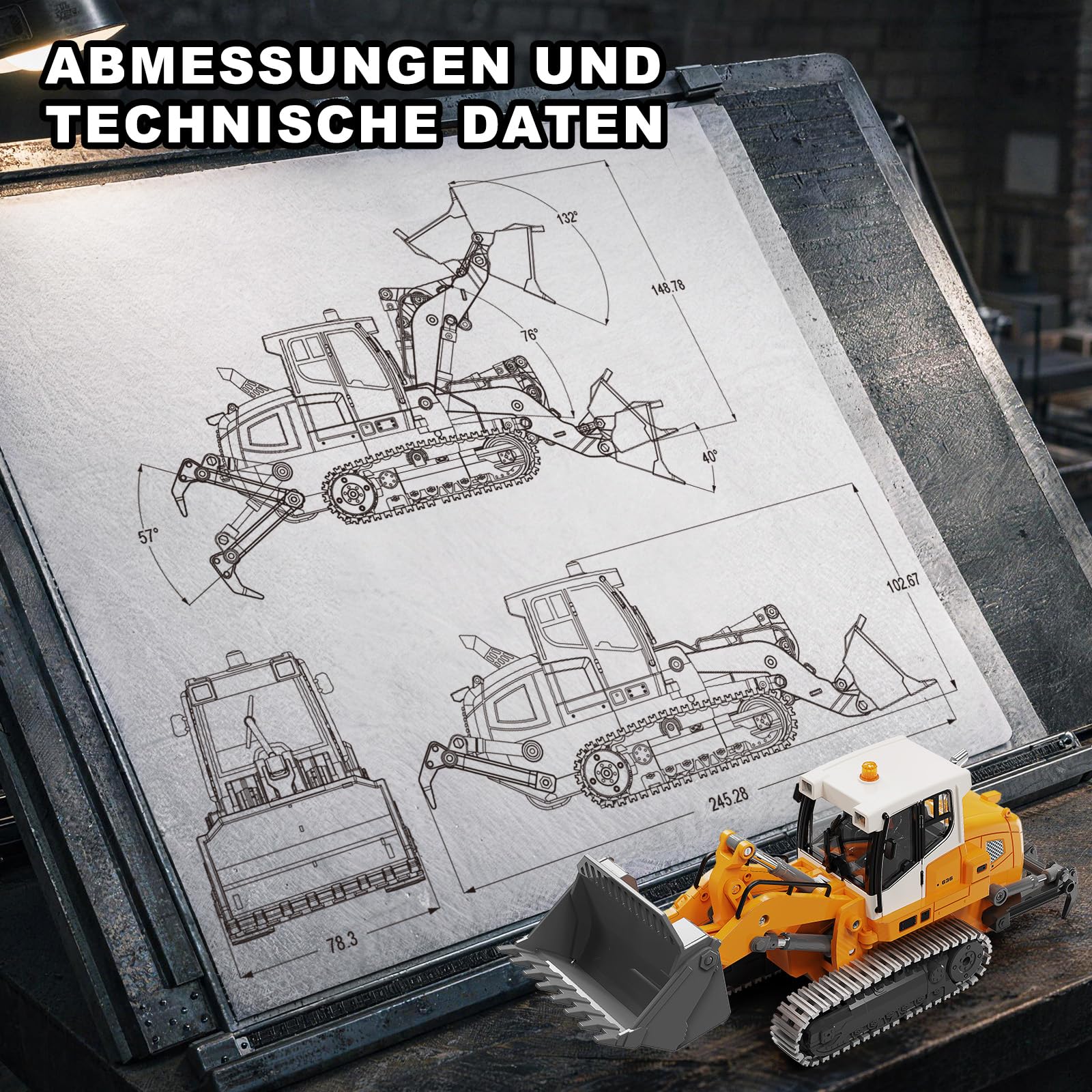 RC Radlader 1:50,Mini RC Loader Laderaupe Spindelantrieb | mit Metallschaufel, Metallketten, 2,4 GHz LCD-Fernbedienung, Licht & Sound, 2 Akkus, für Erwachsene und ab 6 Jahren