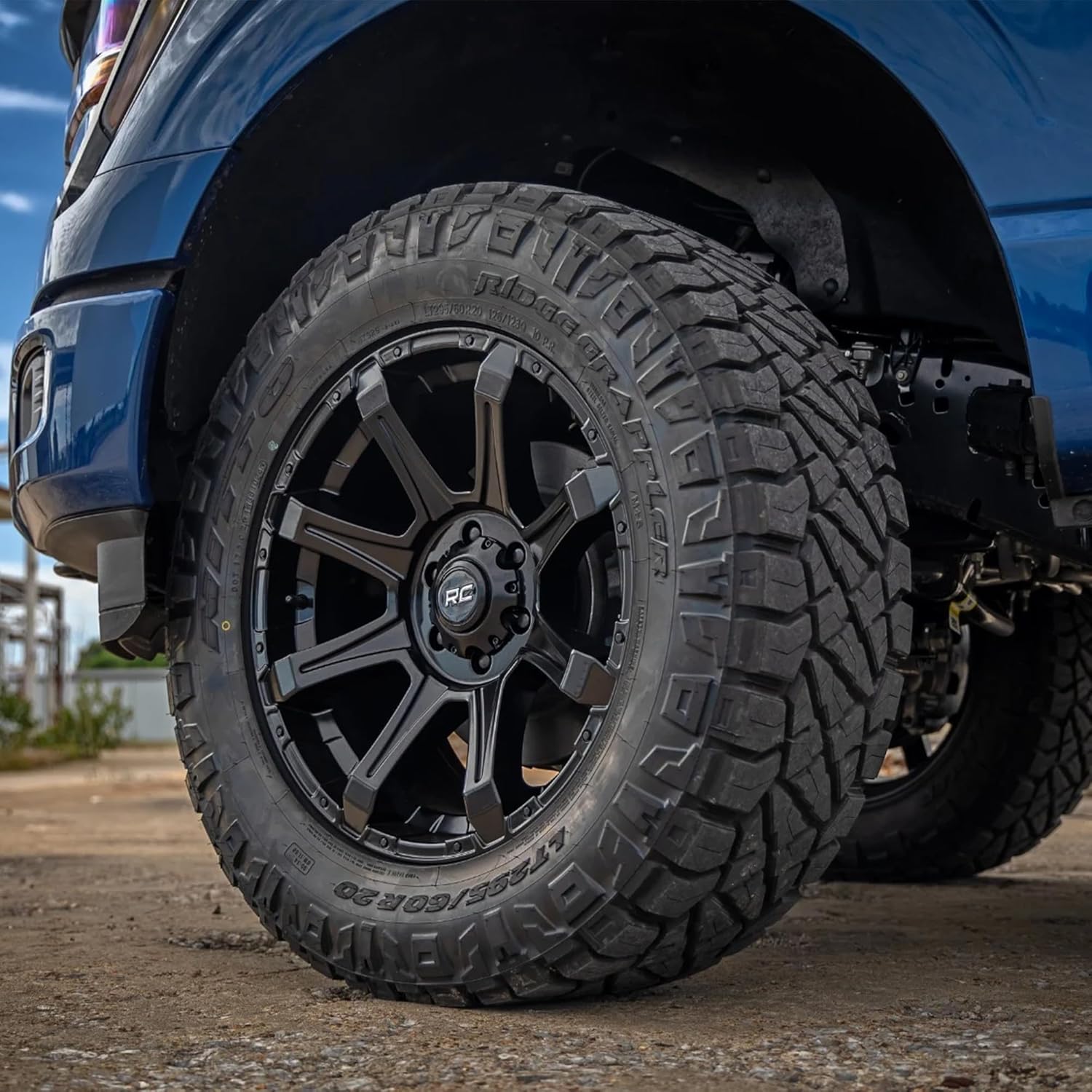 Rough Country 81 Series Wheel - 20x9, 5x150mm Bolt Pattern, +18mm Offset, Semi-Gloss Black One-Piece Aluminum Off-Road Wheel with 8-Spoke Design