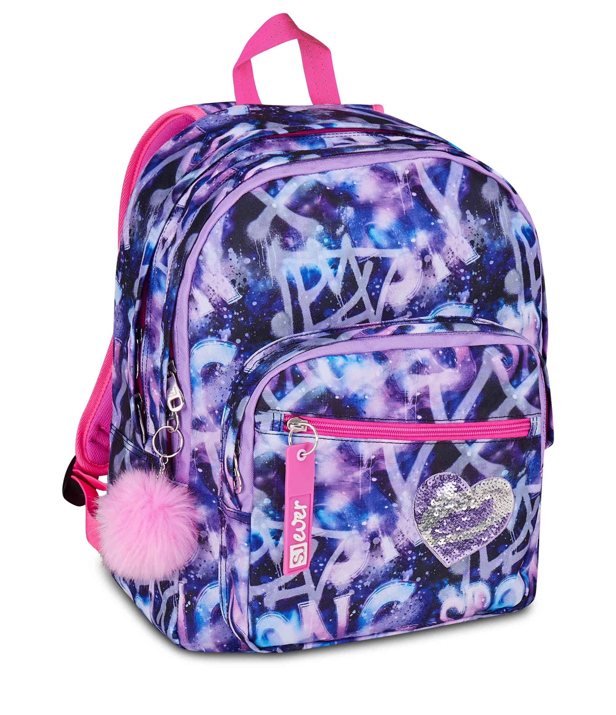 SJ GANG STYLE JAM GANG Zaino Scuola Doppio Scomparto, Sj Ever Multiviolet, Viola, 31 L, Con Tasca Porta Borraccia e Charm Staccabile, Elementari, Bambina
