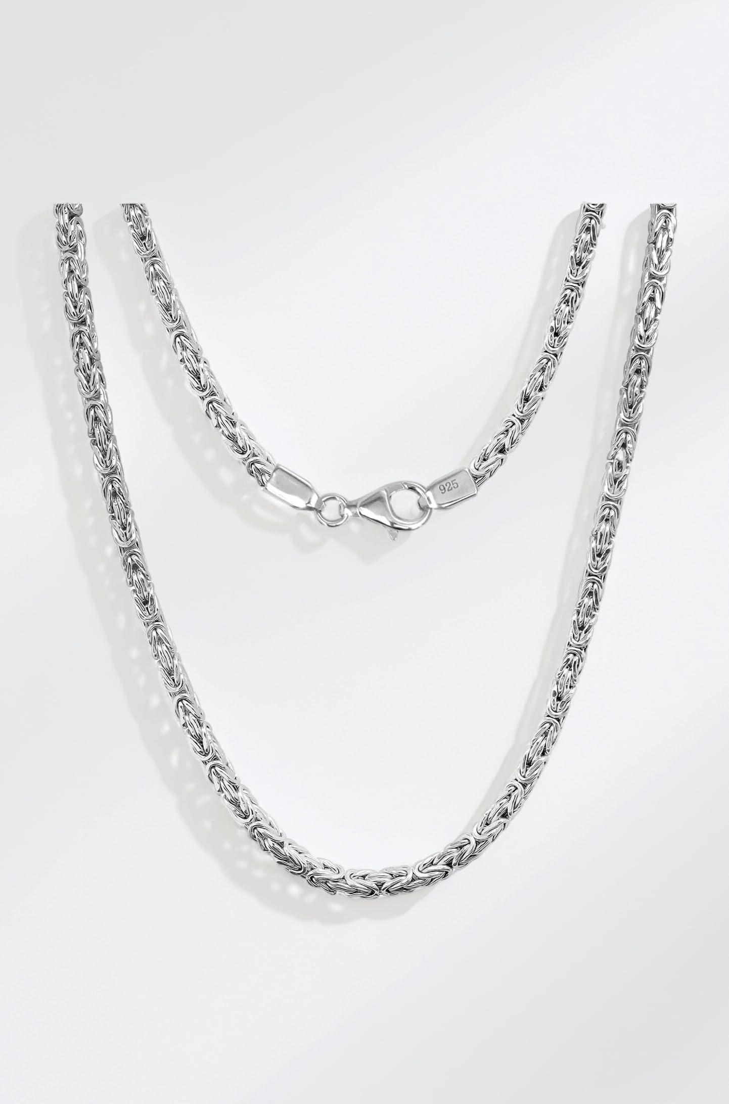 LeCalla Solid 925 Sterling Silver Classic Byzantine Necklace for Men Women | BIS Hallmarked Handmade Italian 4MM Byzantine Link Chain Necklace (18, 20, 22, 24 Inches)