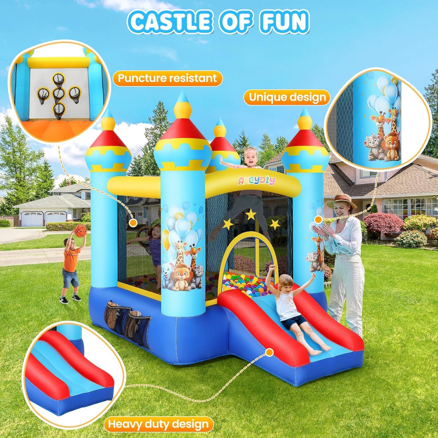 AKEYDIY Château Gonflable pour Enfants avec Toboggan/souffleur