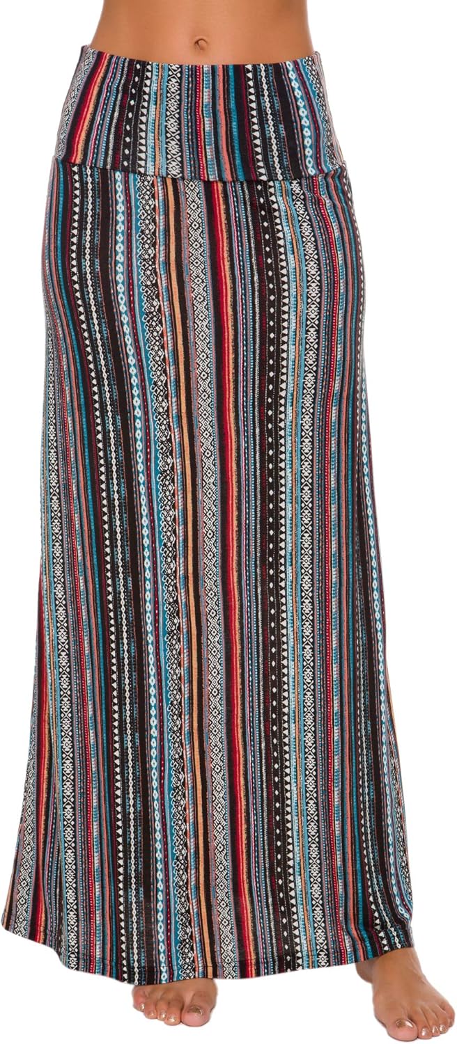 Urban CoCo Women's Stylish Spandex Comfy Fold-Over Flare Long Maxi Skirt - Image 3