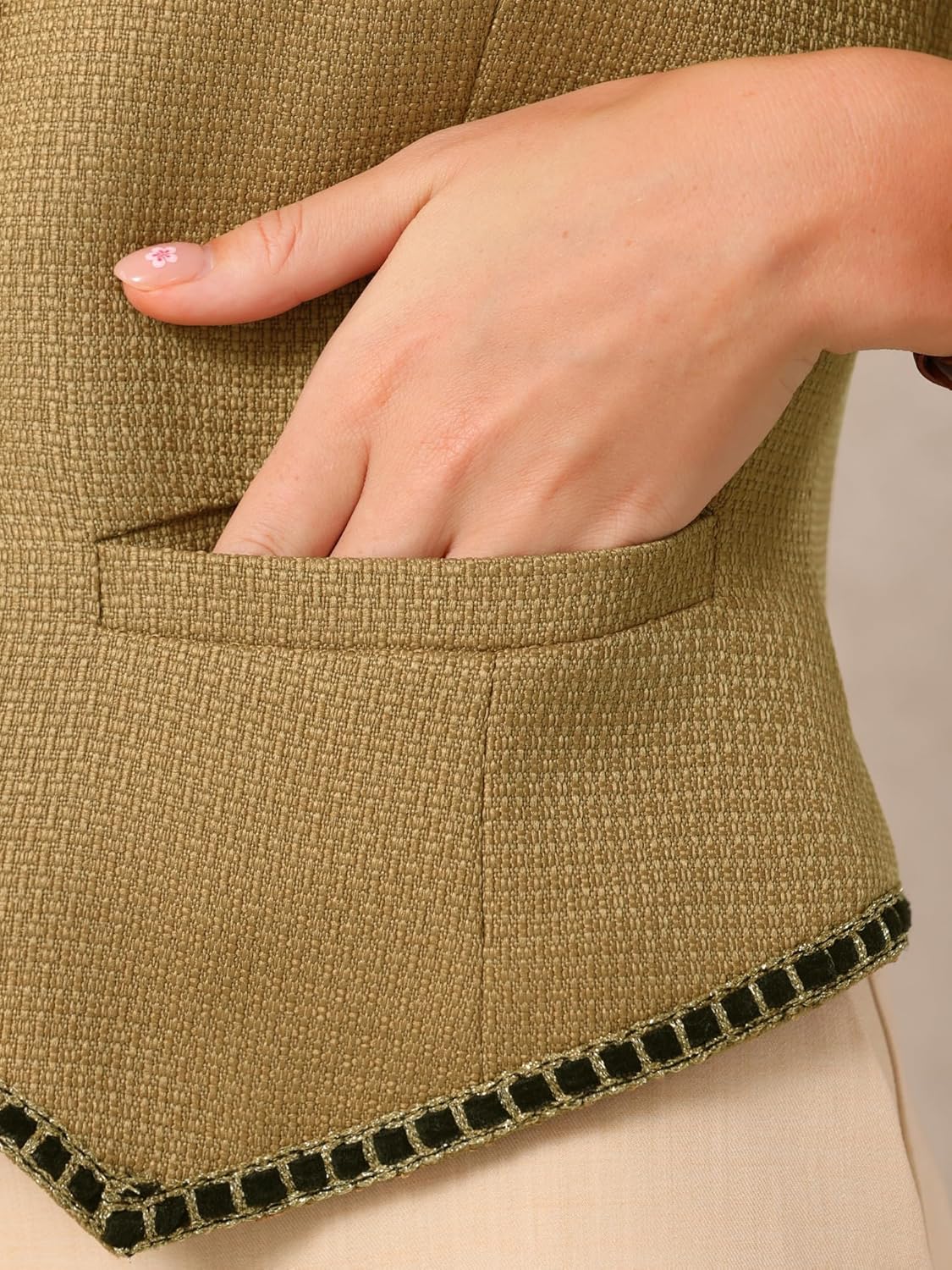 Women's Tweed Blazer Vest Sleeveless Button Down V Neck Casual Business Waistcoat