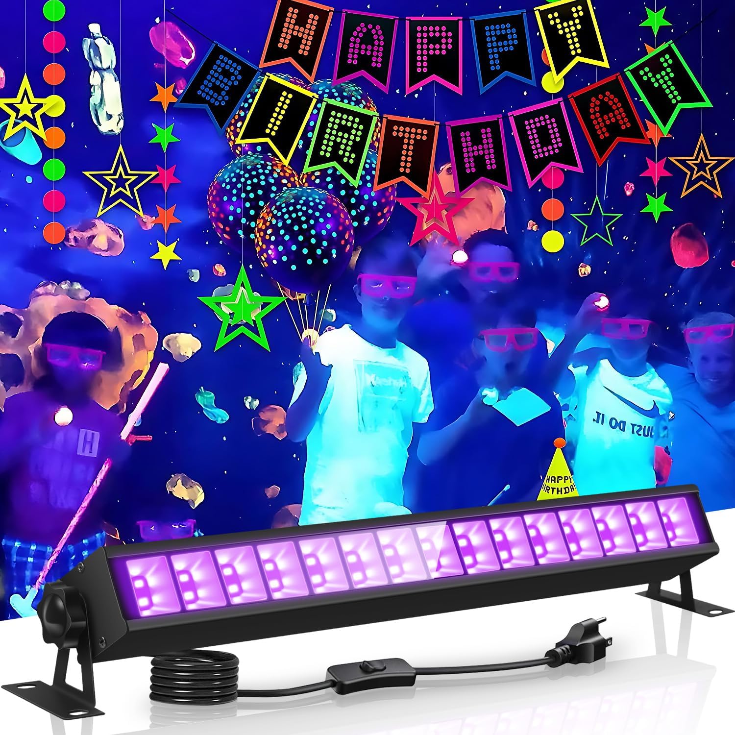 30W Black Light Bar, 30 LEDs, Blacklight Flood Light with Switch, Plug and 5ft Cable, Light Up 20x20ft, for Body Paint, Black Party, Halloween