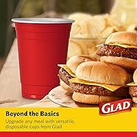 Vista 4 de Glad Everyday Disposable Plastic Cups, Red - Heavy Duty Drinking Party Cups - Strong & Sturdy for All Occasions - 16 Ounce, 100 Count - 6 Pack Rojo