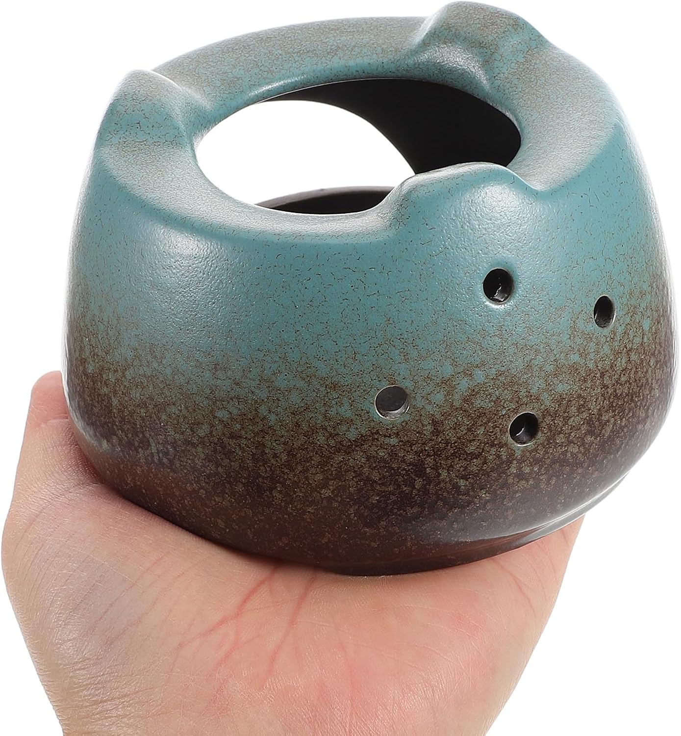 Ceramic Teapot Warmer Base with Tea Light Heater, Kiln-Glazed Green Porcelain, Small Round Food and Coffee Pot Warmer for Home and Restaurant Use