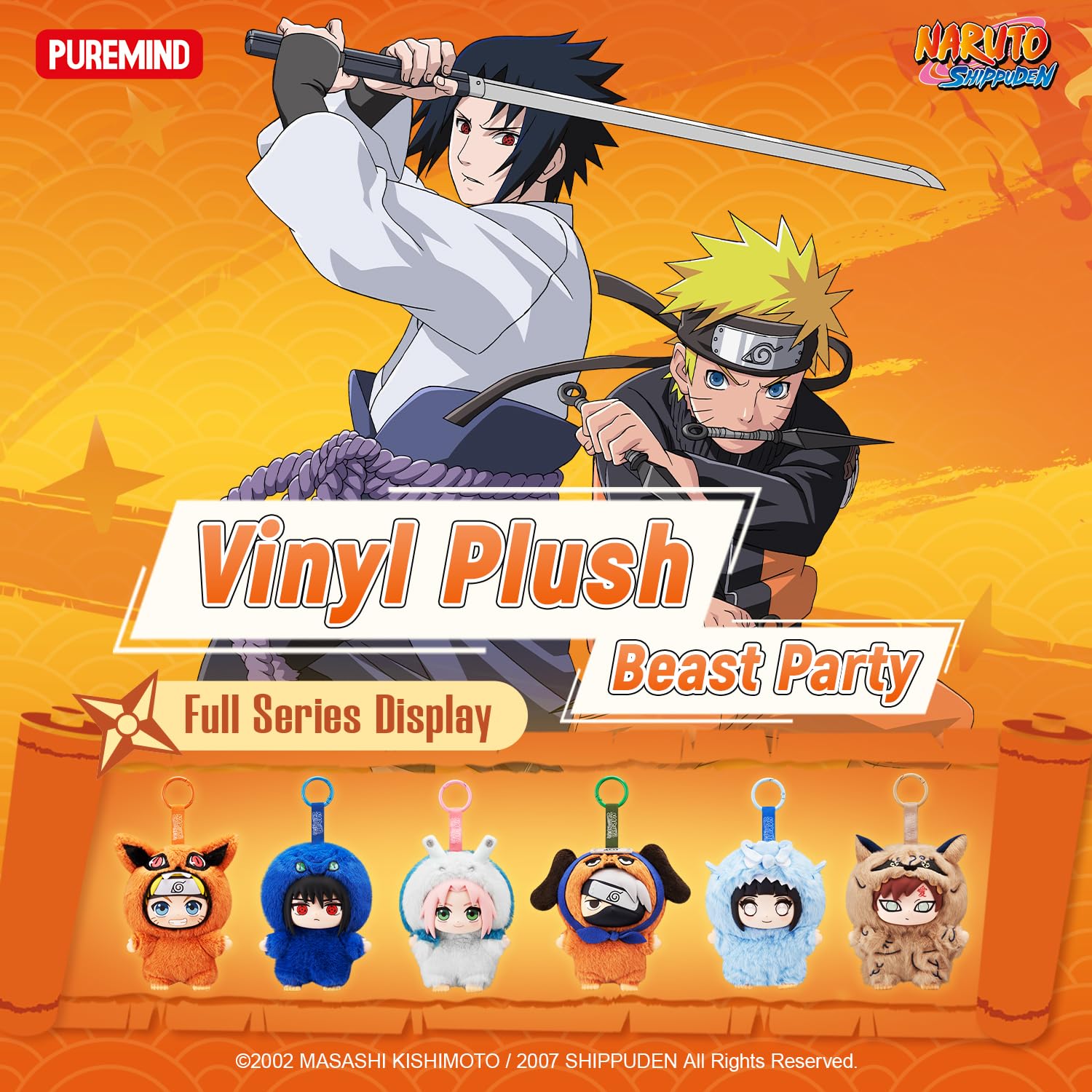 puremind Naruto Blind Box, 6 figure anime in peluche con licenza ufficiale | Altezza 15 cm, dettagli in vinile, elementi articolati, serie da collezione, portachiavi o ciondolo per borsa e zaino