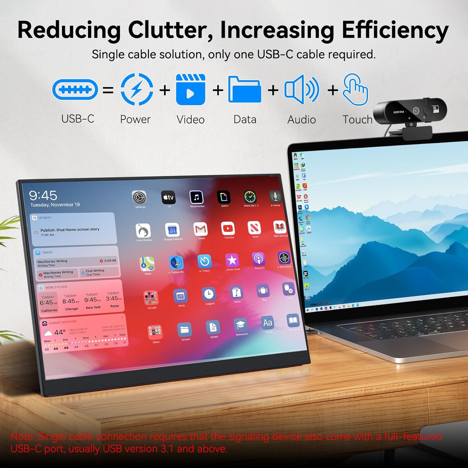 Touchscreen Portable Monitor 16 Inch FHD 1920x1200P Monitor USB C HDMI Monitor HDR IPS Display for PC Computer PS4 PS5 Xbox Built-in Speakers - Image 5