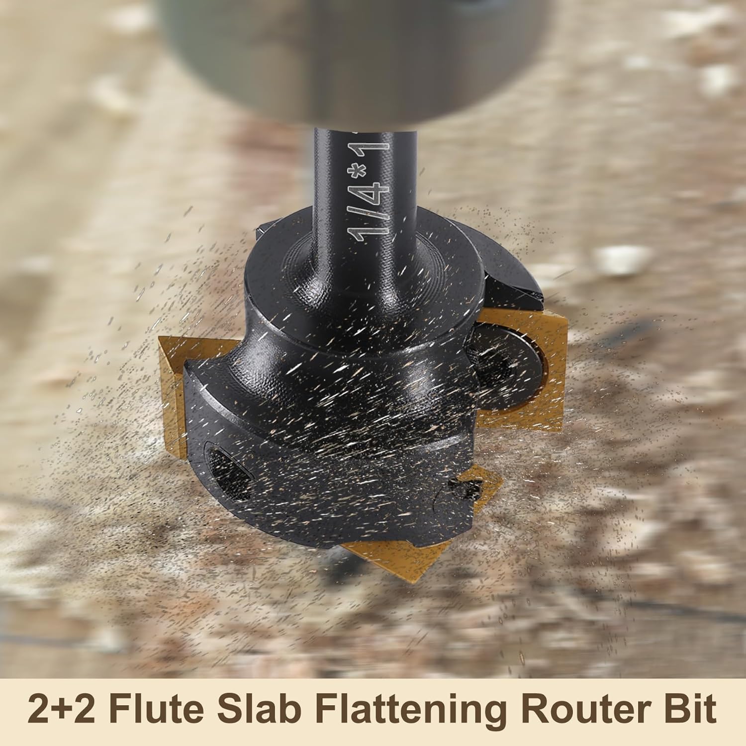 2+2 Flute Slab Flattening Router Bit 1/4" Shank, 1" Cutting Dia, CNC Spoilboard Surfacing Bit with ATS Coating, Carbide Insert Wood Planer Bit, Planing Bit for Woodworking