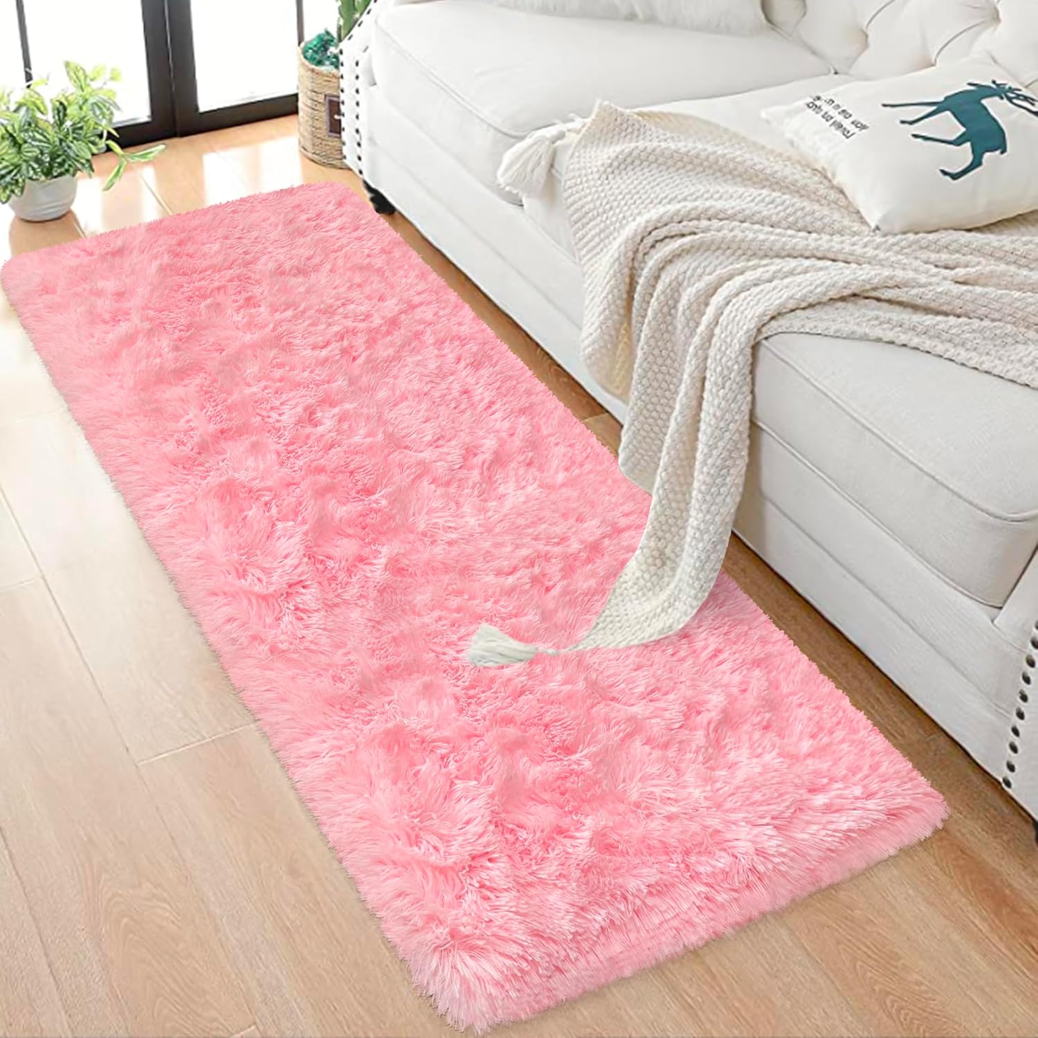 Pink Runner Rug for Bedroom 2x6 Fluffy Shaggy Area Rug for Living Room Soft Plush Fuzzy Rug Bedside Runners for Hallway Princess Girls Baby Nursery Room Modern Indoor Decor Carpet