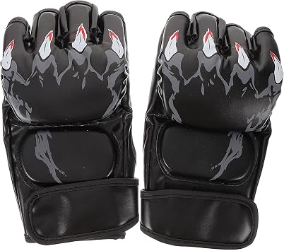 Half-finger Kickboxing Gloves for Adults and Youth, Portable Black Claw Design Training Sparring Gloves, Boxing Accessory for Muay Thai and Martial Arts Bag Work