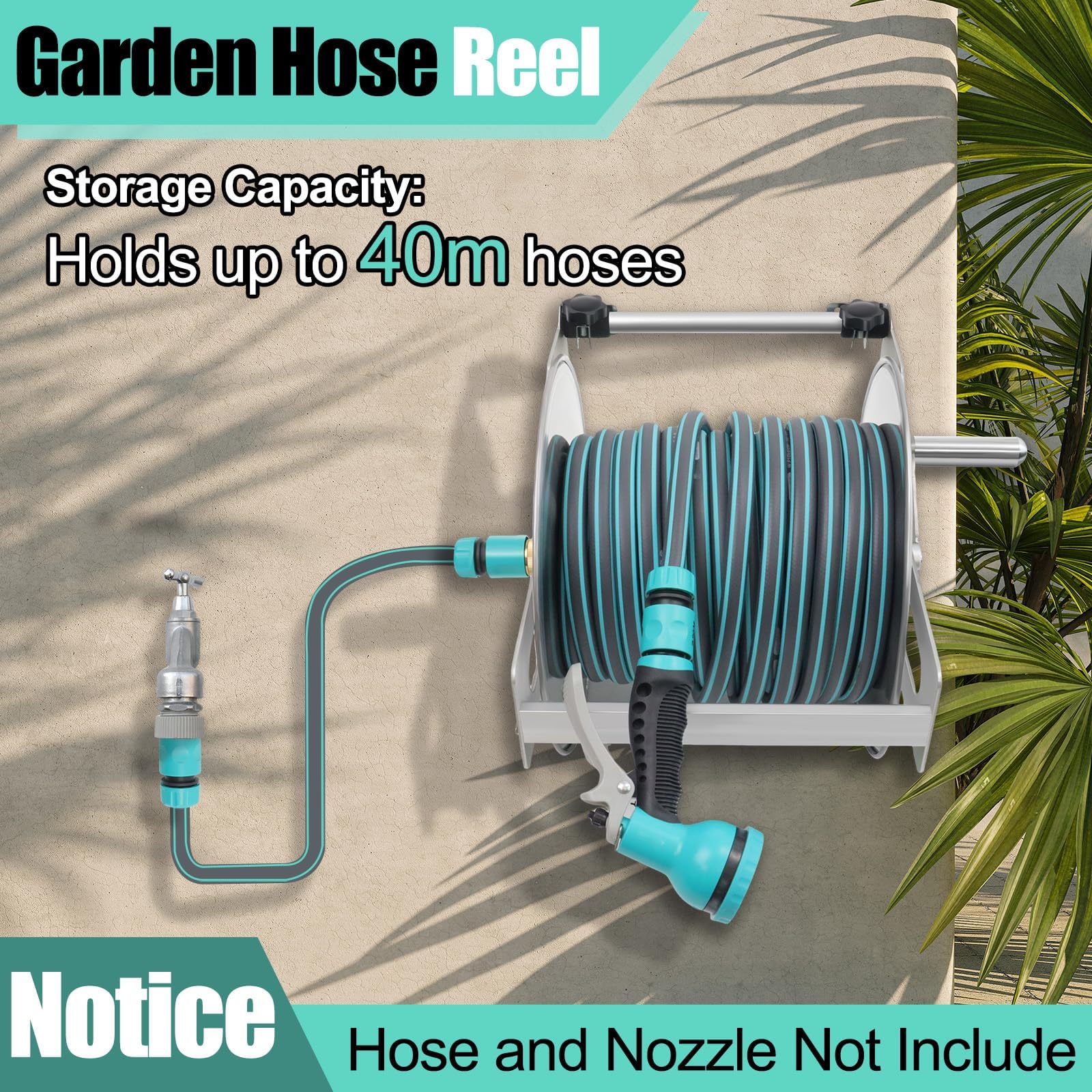 Carrete Metálico para Manguera, de Pared o Independiente | Enrollador Robusto para Manguera de Jardín de 40 m y 1/2", Adecuado para Jardines, Patios y Terrazas