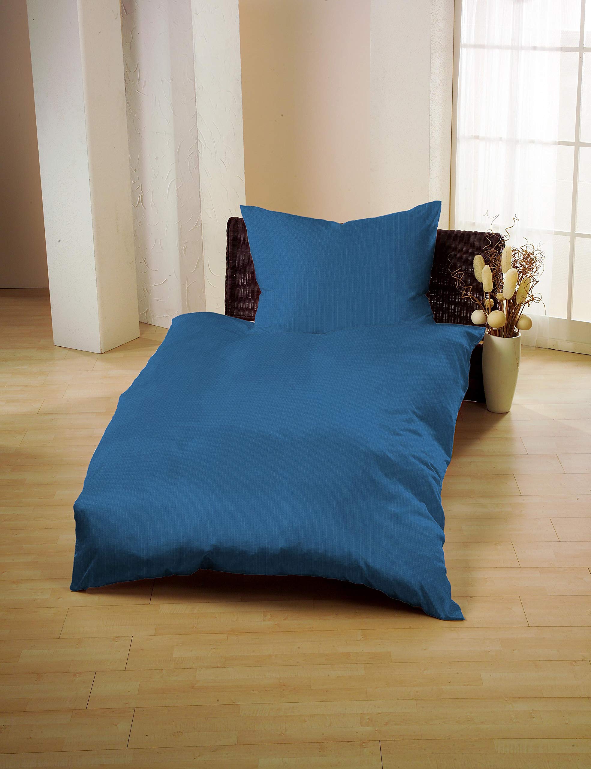 Bettwäsche 140x200 cm + 70x90 cm, Baumwolle Waffel-Piqué, Uni Blau