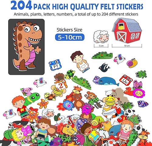 Miniatura 6 de SKOLESK Juego de Tablero Activo de Animales de Fieltro de 204 Piezas con Bolsa de Almacenamiento, Tablero de Historias de Gran Tamaño para