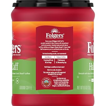 Folgers Half Caff Ground Coffee, Medium Roast, 9.6 Ounce