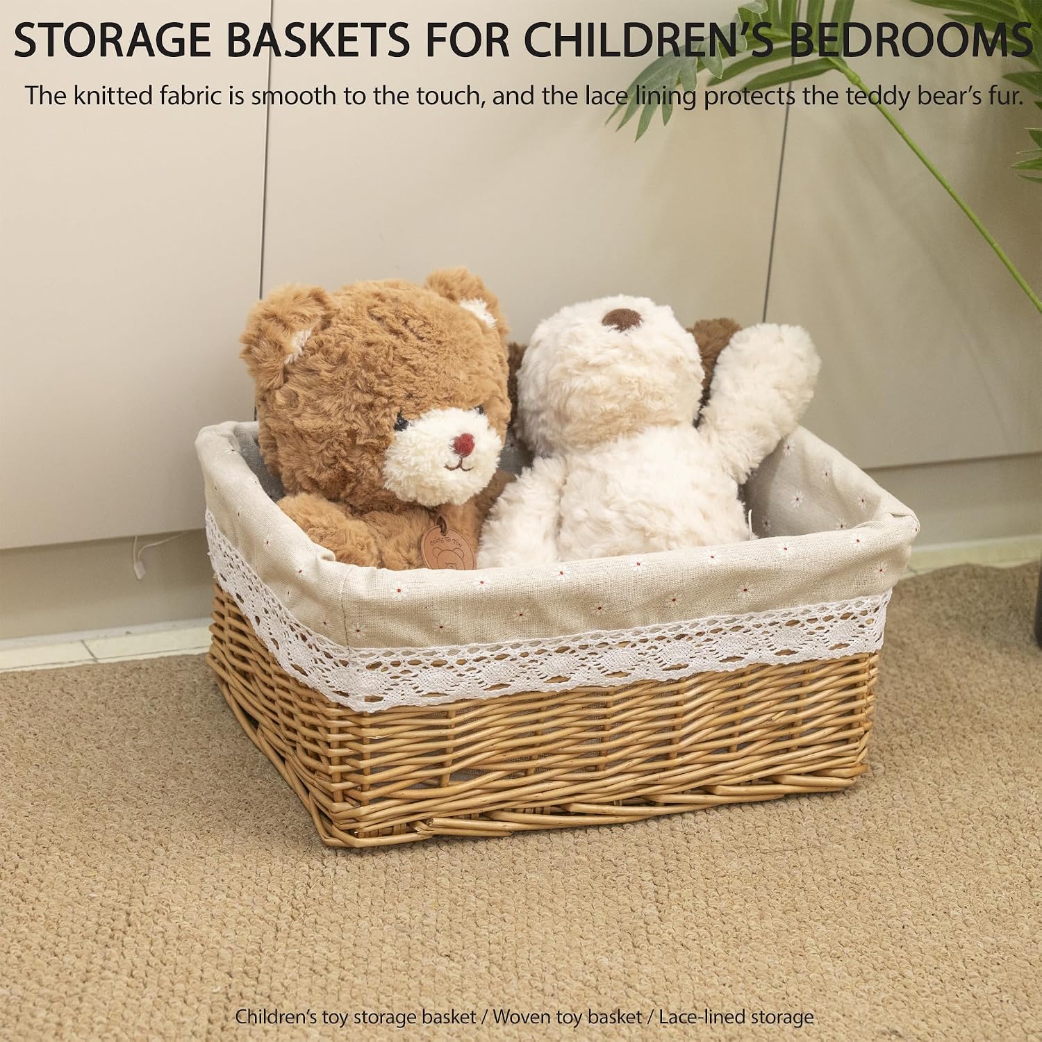 Rectangular Wicker Storage Basket with Removable Liner (Large) | Woven storage organizer, handwoven willow, detachable washable liner, multi-room use, farmhouse decor, closet shelf bin