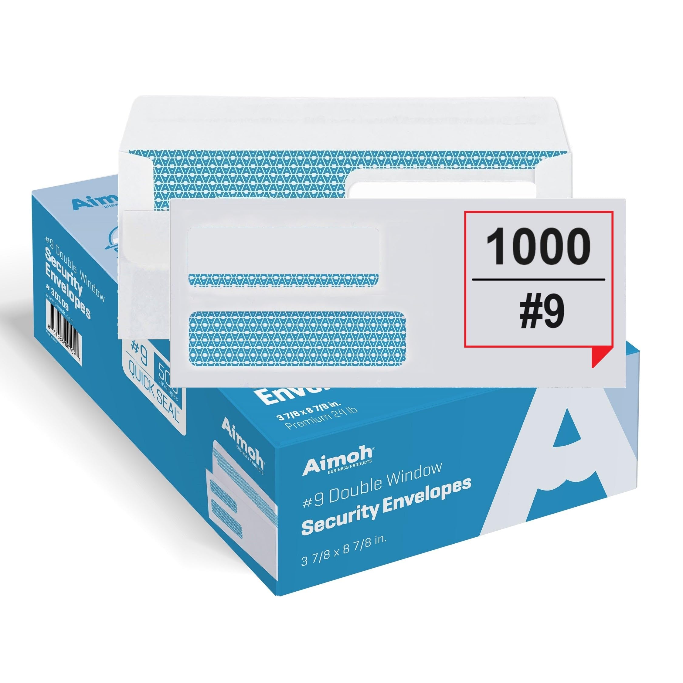 Aimoh #9 Envelopes Self Seal Flip Security Envelopes Double Window 1000ct