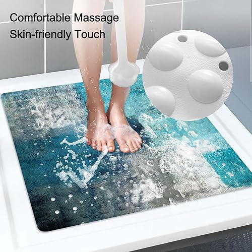 Miniatura 4 de LNOND Tapete de ducha cuadrado, tapete de goma antideslizante para niños y ancianos, tapete de baño cuadrado antideslizante plegable con ventosas y