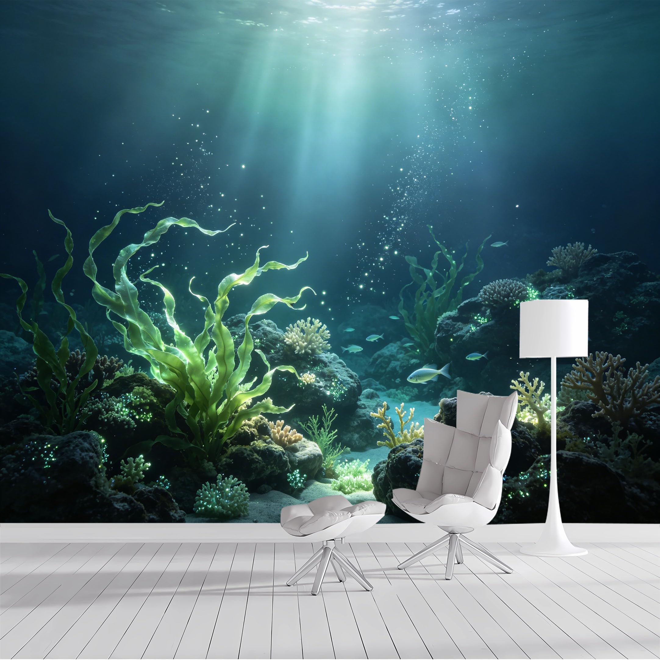 Custom Size Wall Mural Ocean Marine Seascape Underwater Coral Reef Kelp Fish 3D Effect SelfAdhesive Wall Fabric Removable Peel and Stick Wallpaper Wall Decor for Living Room Bedroom Bathroom
