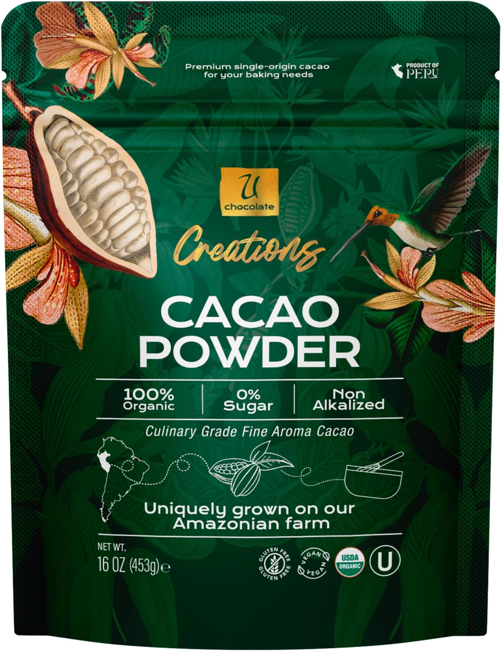Chocolate Organic Cacao Powder - Natural - Fresh From our Farm (1 bag (16 oz))