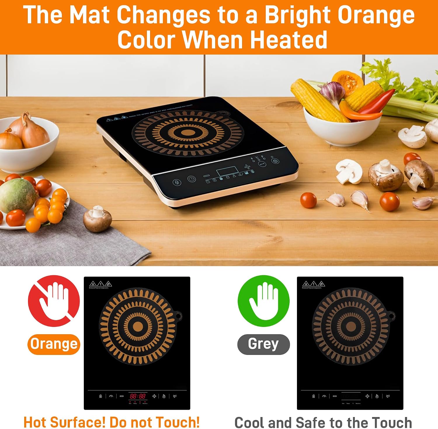 Thermochromic Silicone Induction Cooktop Protect Mat, 2 PCS Multifunctional Silicone Mat for Induction Cooktop (9.5 inches)