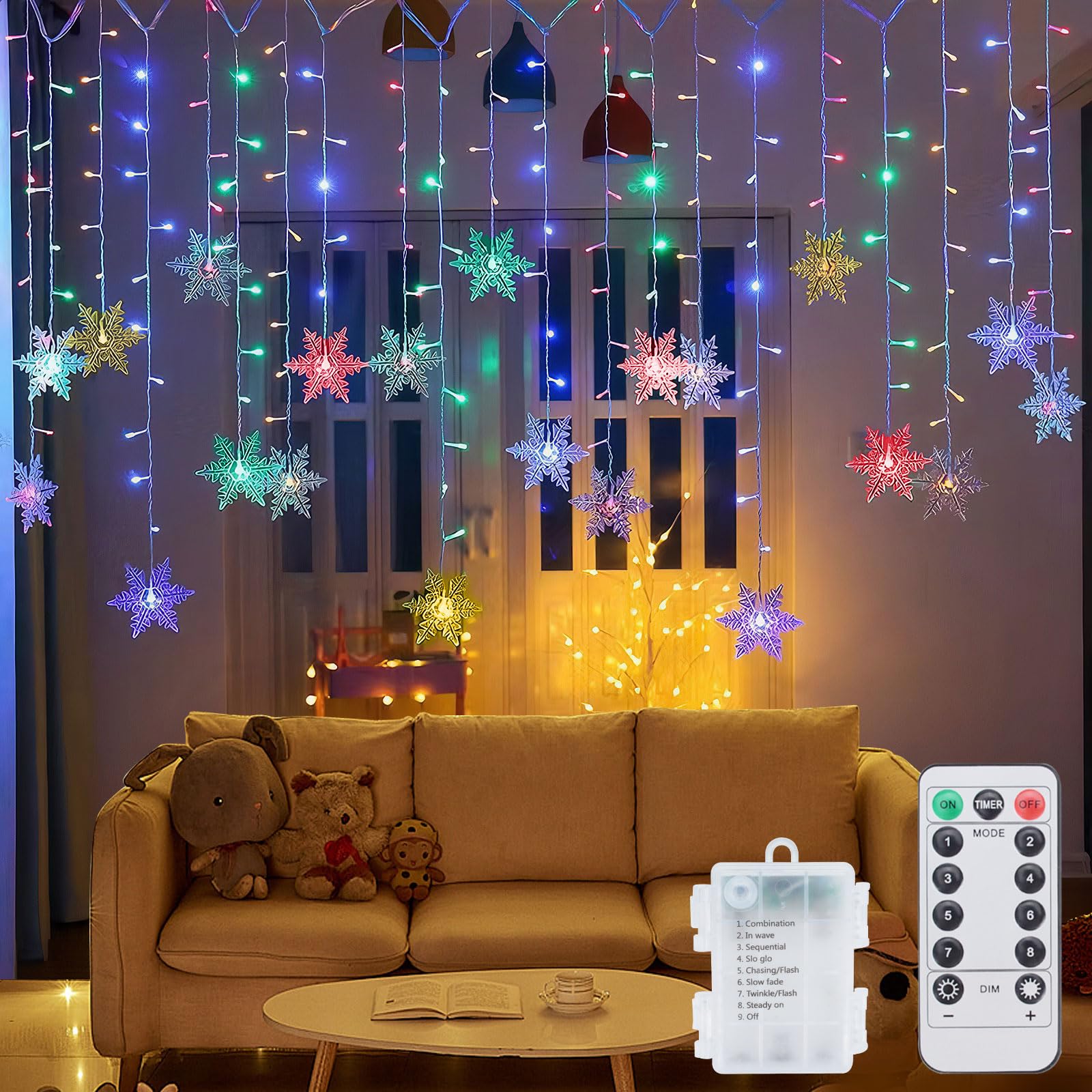 Rideau Lumineux Led Flocon de Neige Guirlandes Lumineuse à Pile