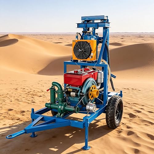 Water Well Drilling Rig, Portable Well Drilling Machine, Wheeled Water Well Drilling Equipment, Adjustable Legs Borehole Drilling Rig for DIY Backyard Homestead Small Farm Groundwater Drilling Use