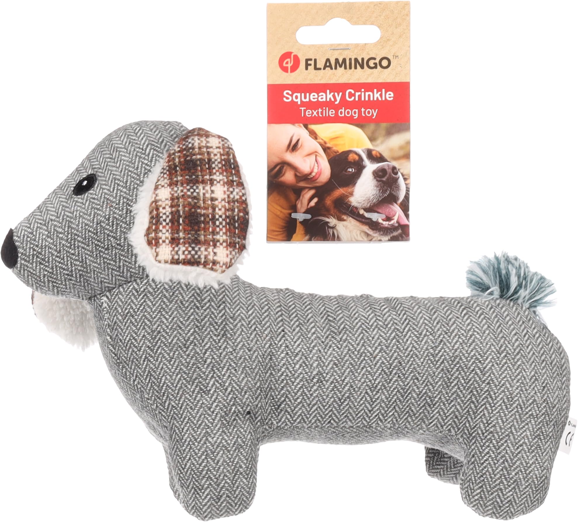Flamingo Dog Toy in Dog Shape Britta, Grey, with Squeaker, Ideal for Poodle, Cocker Spaniel, Boxer, and Yorkshire Terrier
