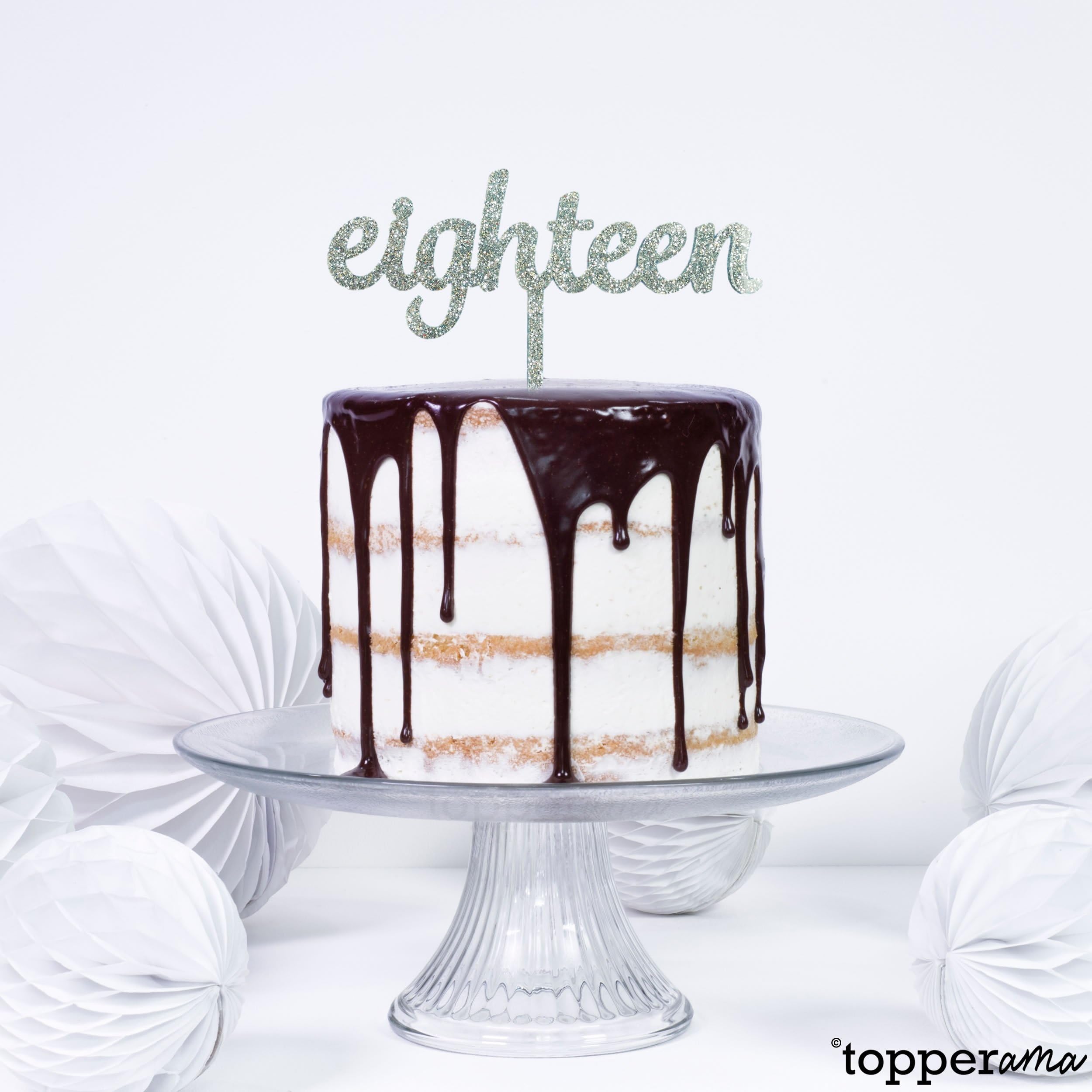 Eighteen 18 18th Age Birthday Cake Topper by Topperama (3mm Silver Glitter Acrylic)