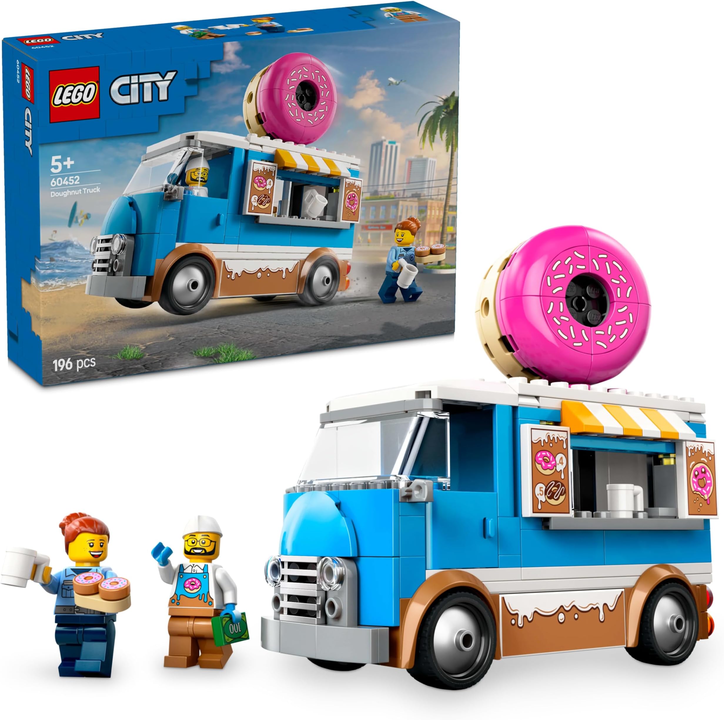 City Donut Truck Playset Vendor Vehicle Toy for Kids Aged 5 and up 60452 Building Blocks Toys for 5+ Gift for Boys and Girls