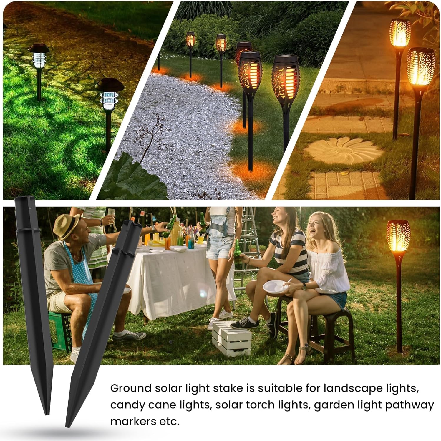 SDTC Tech 6-Pack ABS Ground Spikes (Only Fit for Round Pole of 0.83" Inside Diameter) Solar Torch Light Garden Plastic Ground Stakes for Garden Light Pathway Markers, 8.2 Inch Length - Image 7