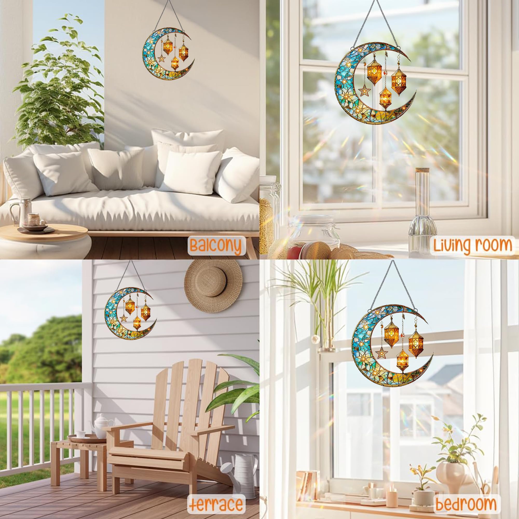 Crescent Moon & Lantern Acrylic Suncatcher with Hanging Chain, Moroccan Style Window Decor for Home, Patio, Garden, Ramadan & Housewarming，Ideal Present for Family and Friends/YX-37 — view 6